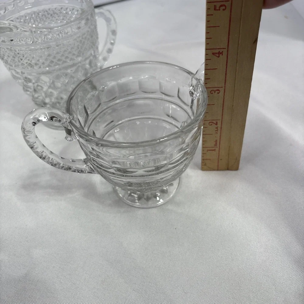 Vintage Anchor Hocking Wexford Crystal Glass Sugar Bowl & Creamer Pitcher No Lid